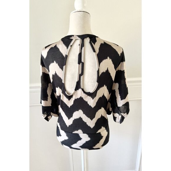 Love Culture S Chevron Black & Tan Cowl Neck Stretch Top - Picture 3 of 4